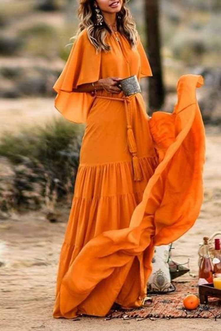 Solid Crew Neck Maxi Dress