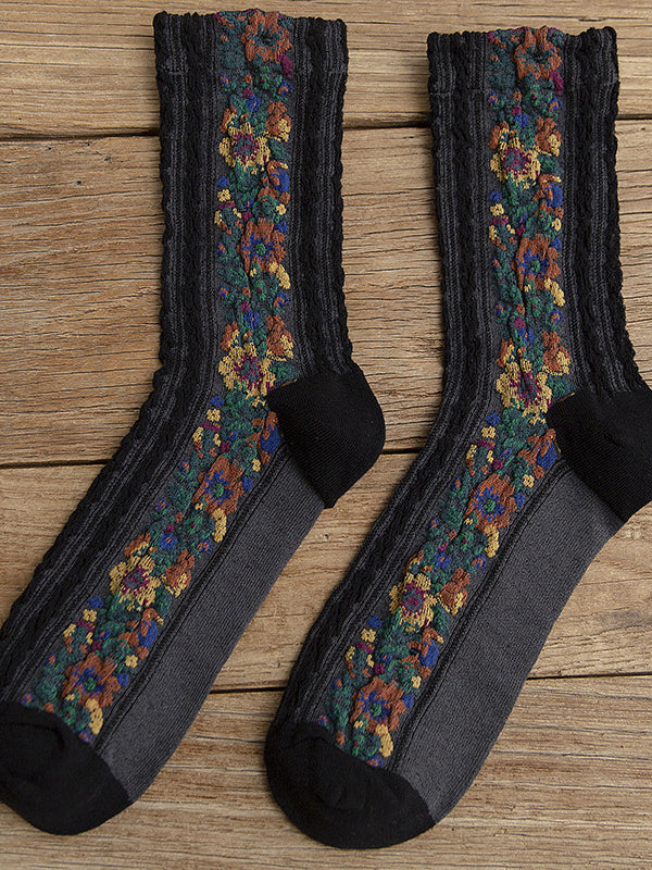 Wisherryy Vintage Floral Jacquard Cozy Socks