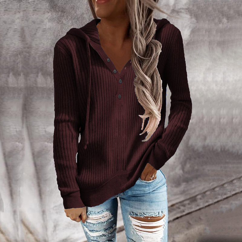 Fashion Solid Color Long Sleeve Hoodie Collar Sweater