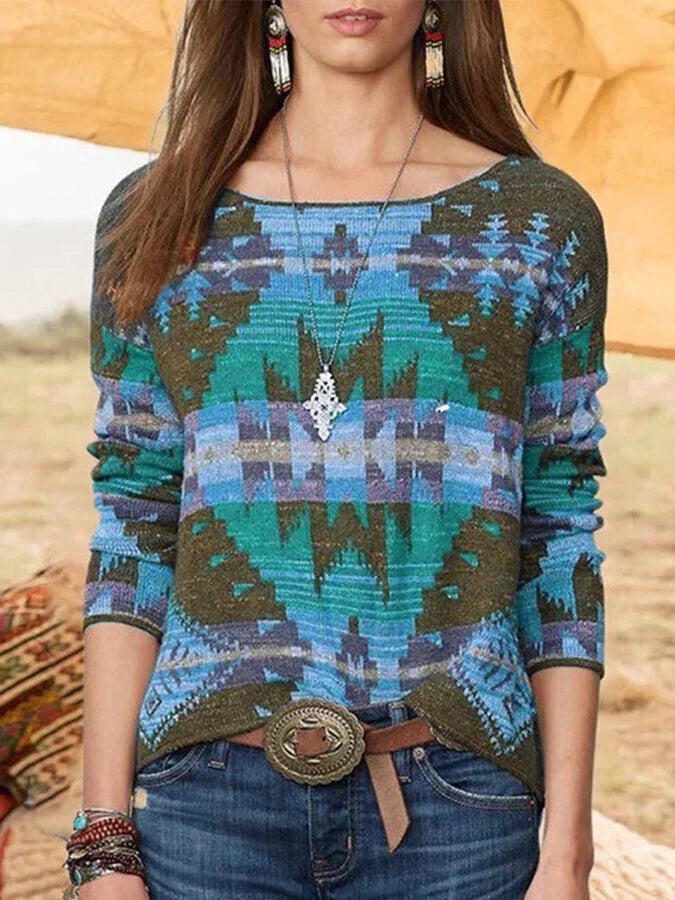 Women's Retro Aztec Print Casual Sweater.