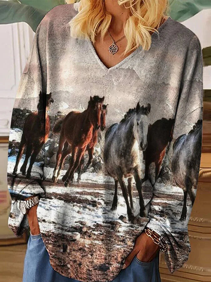 Animal Print V-Neck T-Shirt.