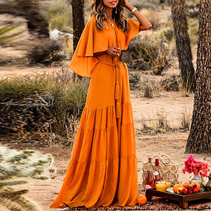 Solid Crew Neck Maxi Dress