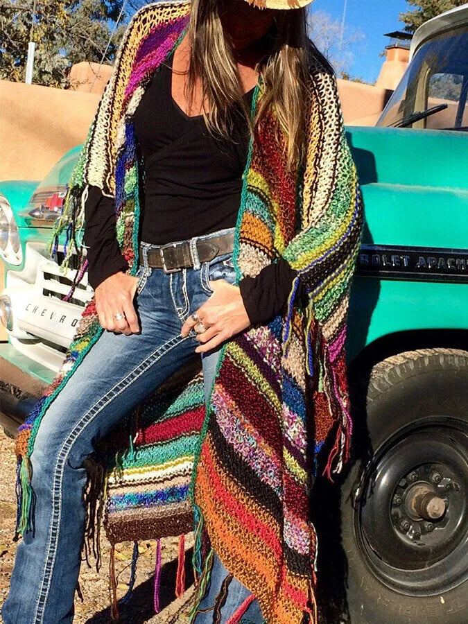 Printed Tassel Cardigan Shawl.