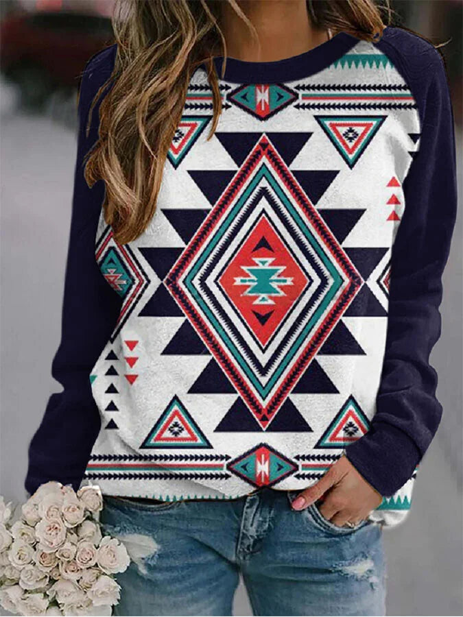 Round Neck Printed Long-Sleeved Sweatshirt.
