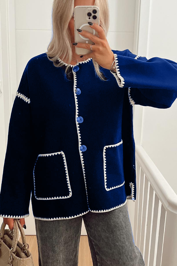 Fashionable Color-block Woolen Coat