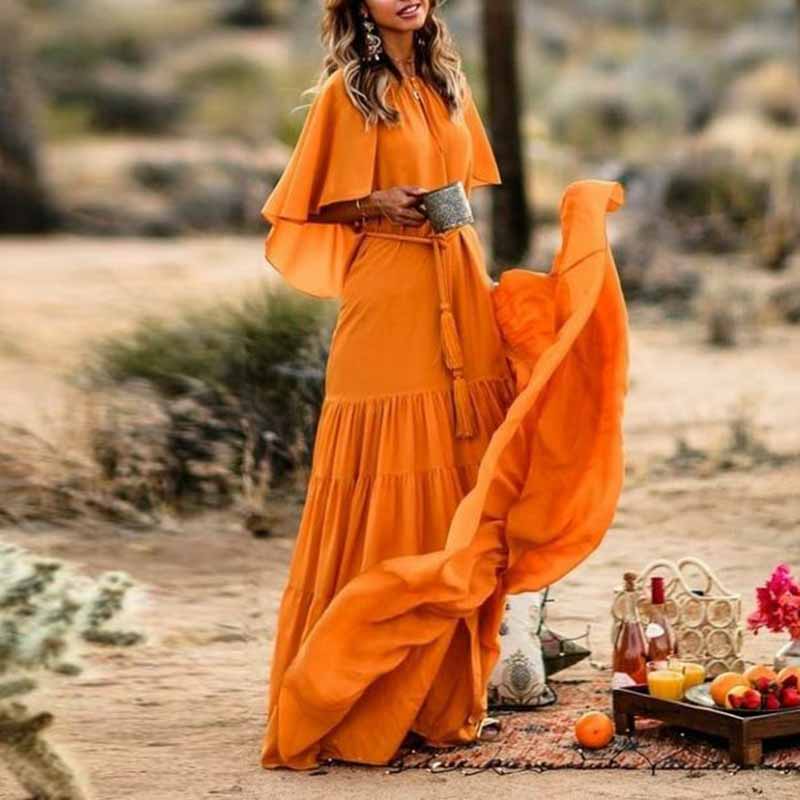 Solid Crew Neck Maxi Dress