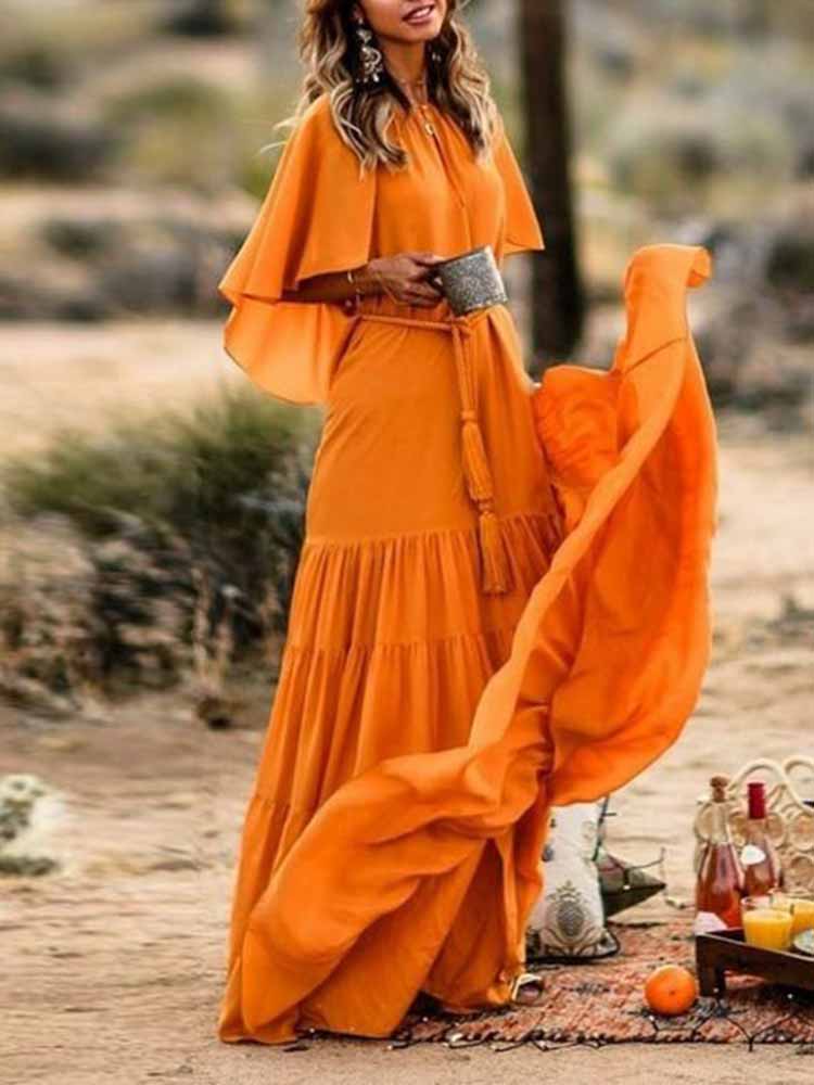 Solid Crew Neck Maxi Dress