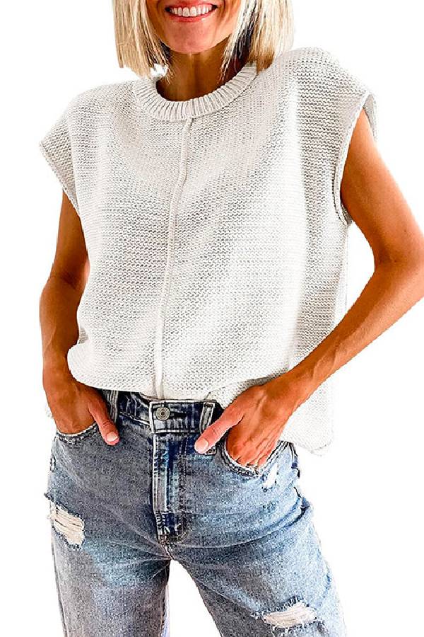 Crewneck Cap Sleeves Pullover Sweater