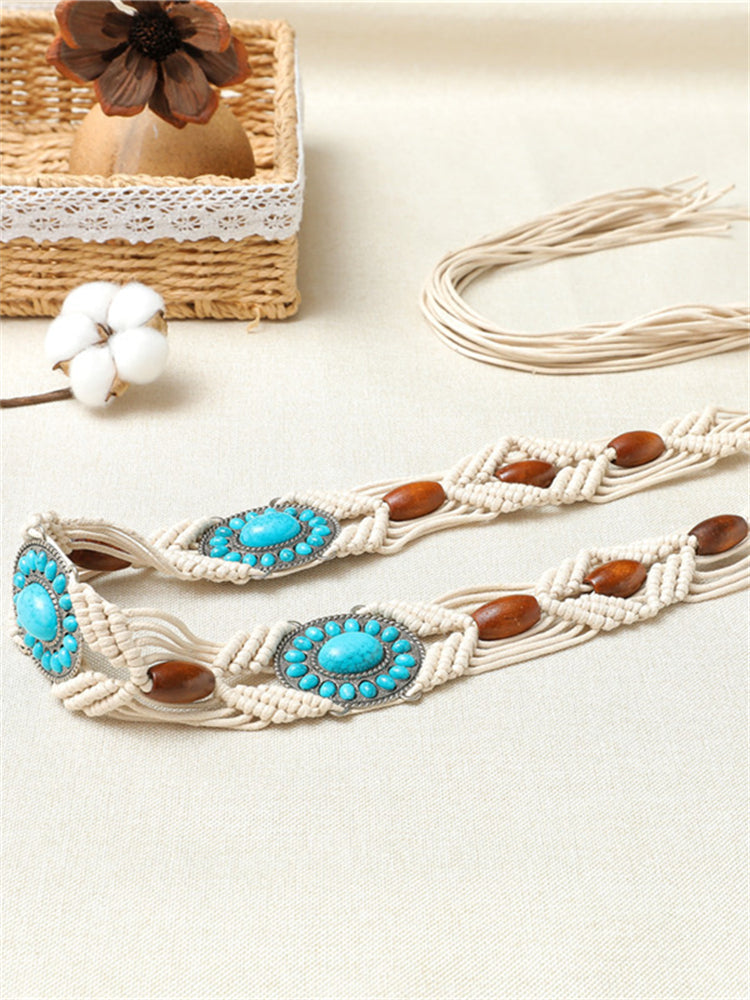 Wisherryy Western Turquoise Hand Woven Beaded Belt