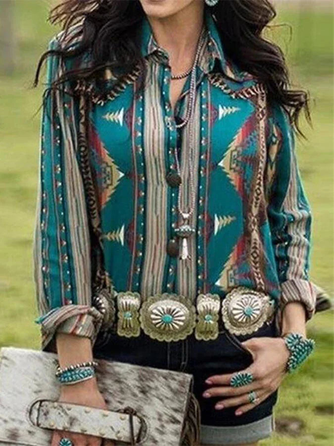 Ethnic Geometric Print Shirt.