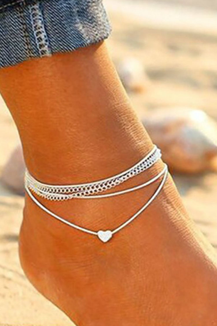 Wisherryy Bohemian Heart Double Chain Anklet