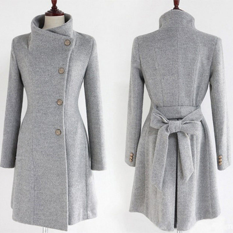Mid Length Single Breasted Belted Wool Coat