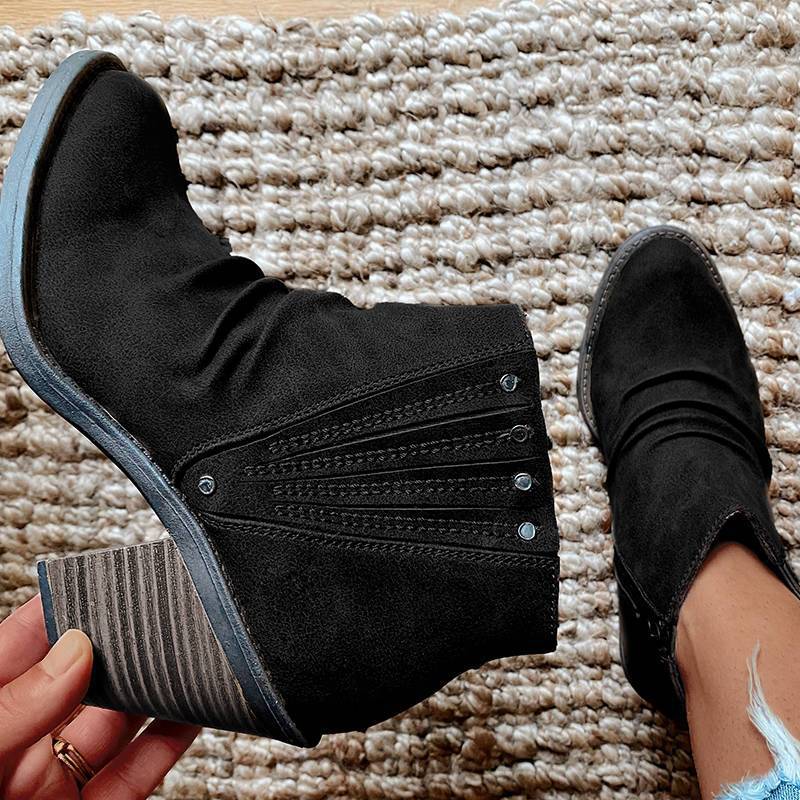Vintage Solid Chunky Heel Ankle Boots