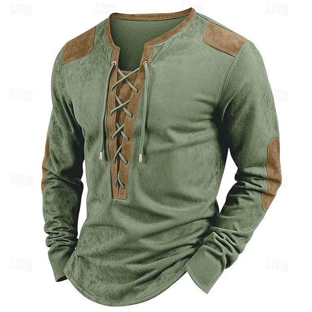 Men's Vintage Lace-Up Suede Long Sleeve Shirt | Timeless Western Retro Style