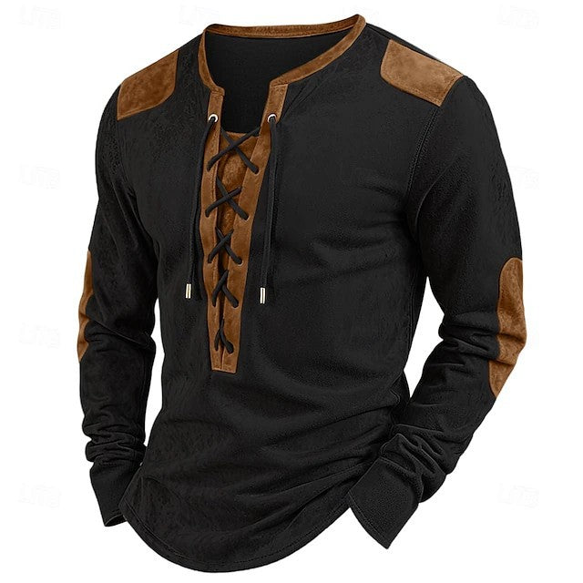 Men's Vintage Lace-Up Suede Long Sleeve Shirt | Timeless Western Retro Style