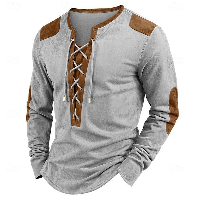 Men's Vintage Lace-Up Suede Long Sleeve Shirt | Timeless Western Retro Style