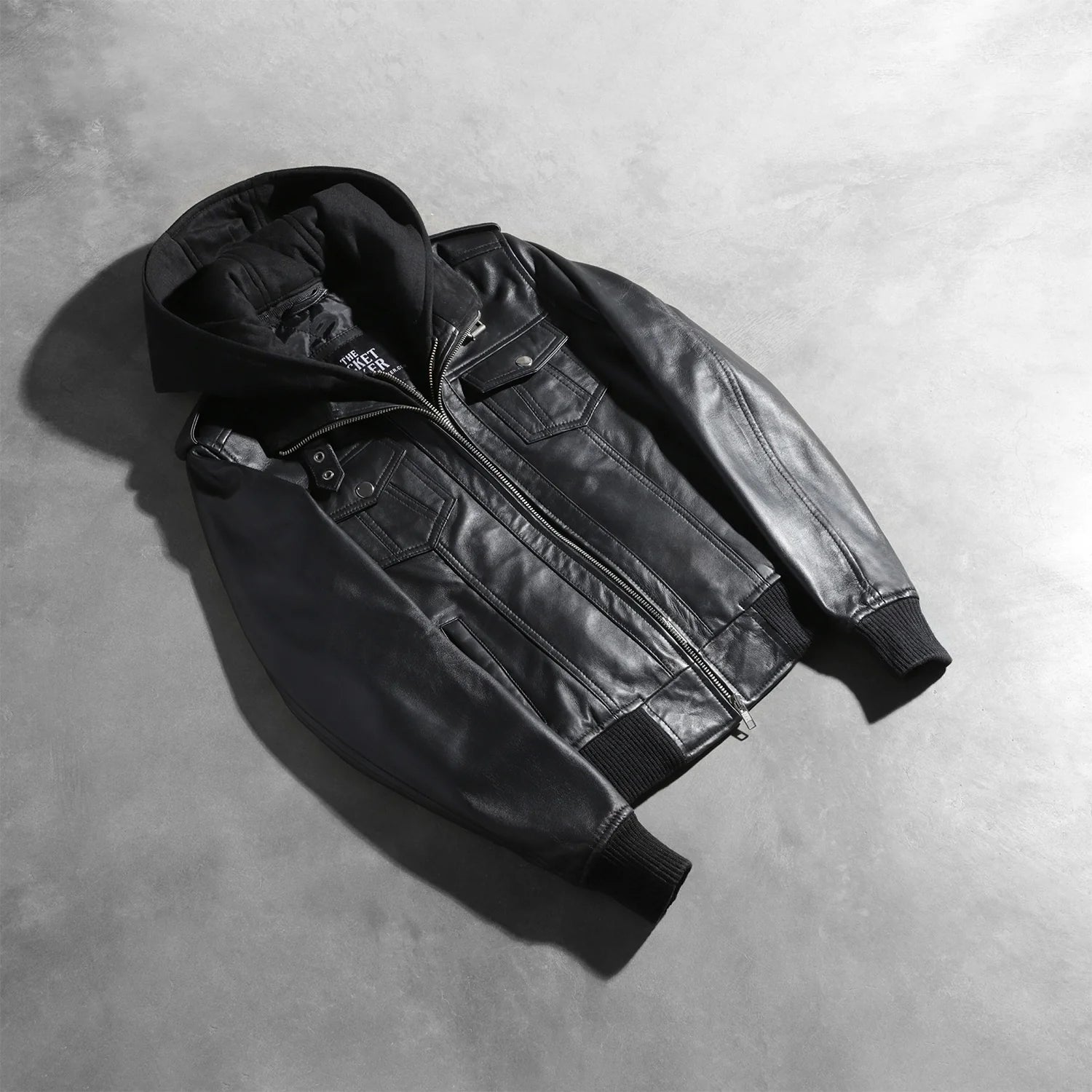 Roslyn Black Hooded Leather Bomber Jacket