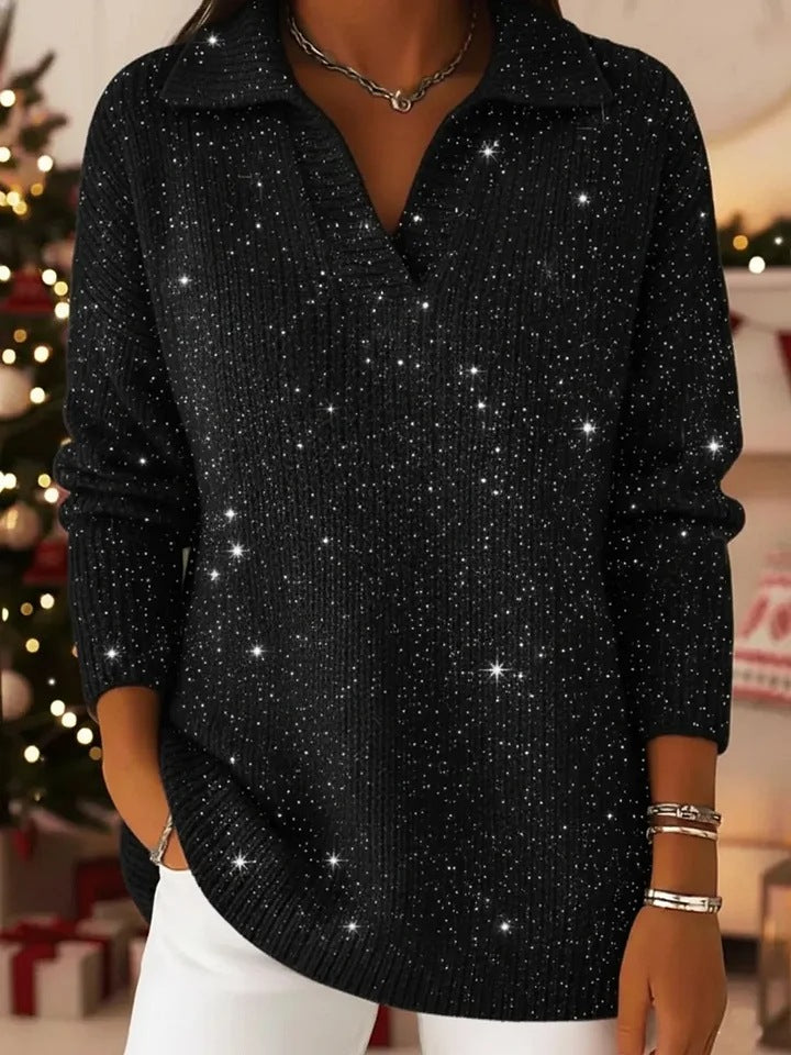 💥 Winter best-seller – ❄️ 80s-inspired polo-neck knit sweater with a dreamy starry-sky gradient