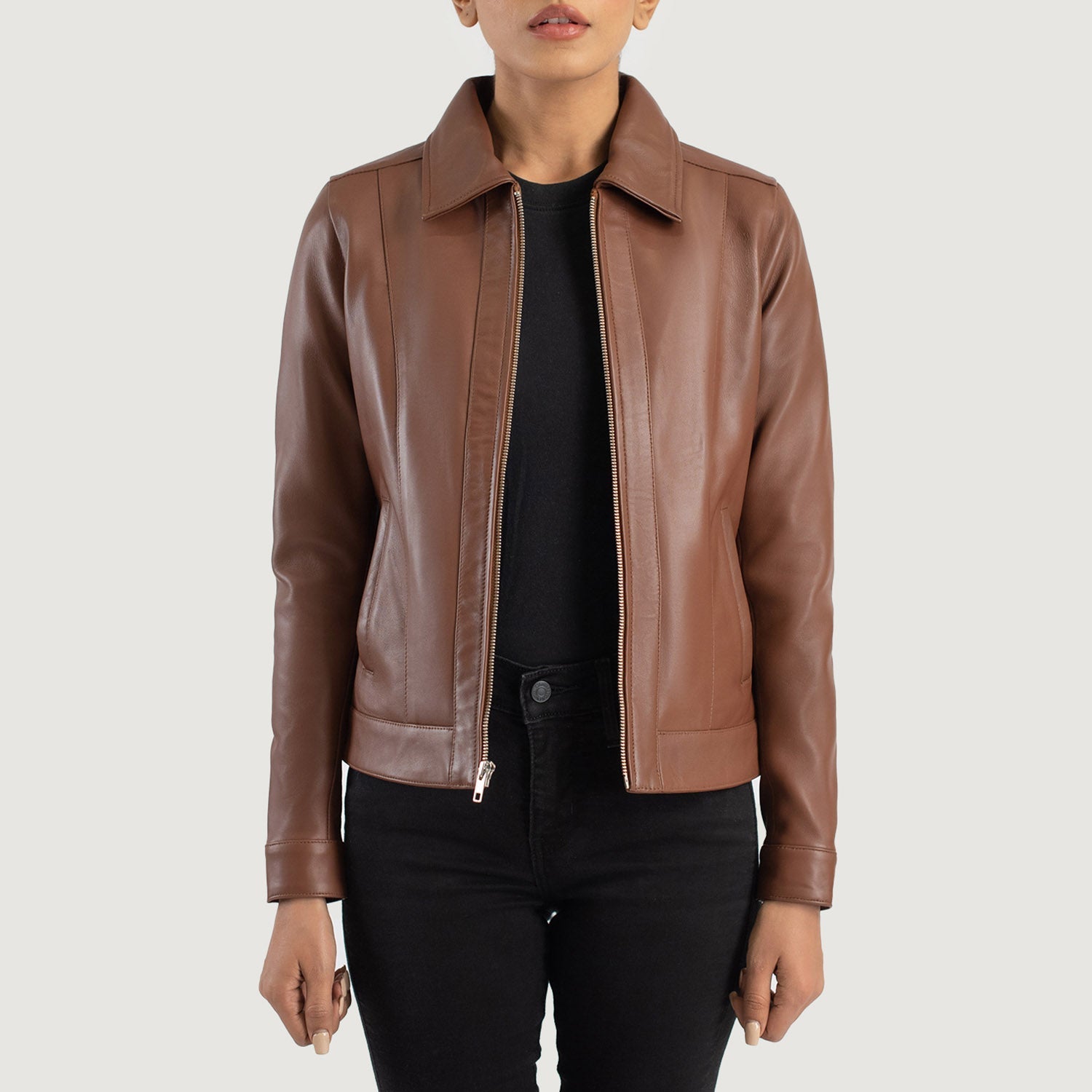 Vixen Brown Classic Collar Leather Jacket