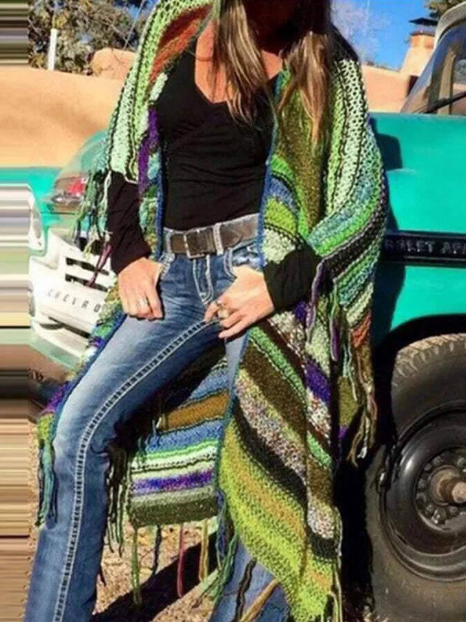 Printed Tassel Cardigan Shawl.