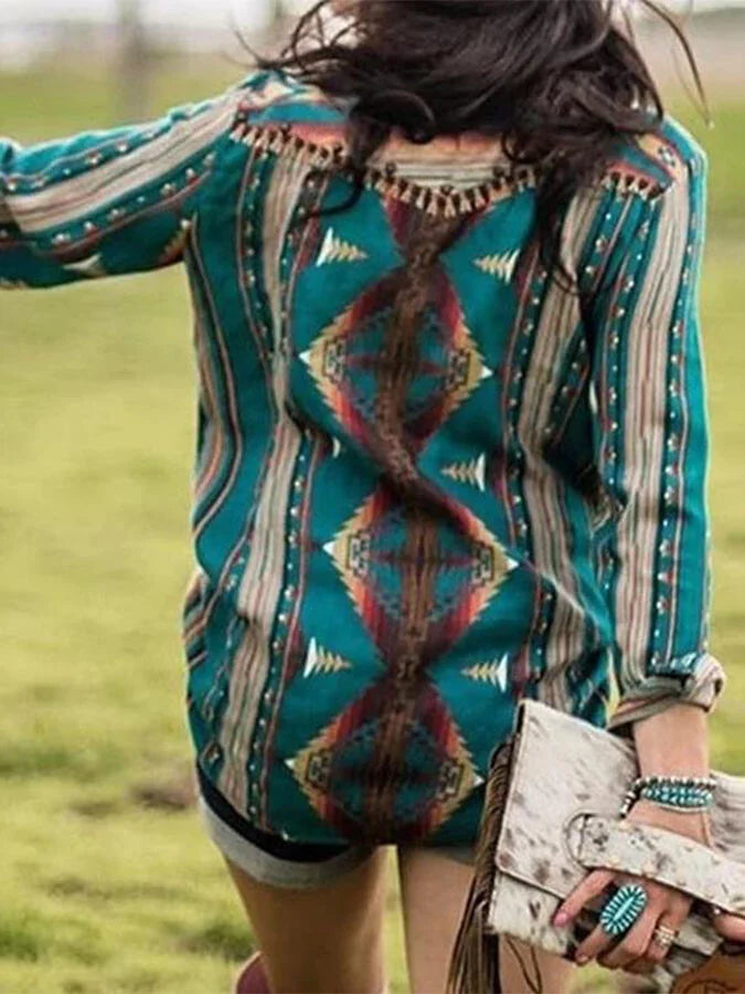 Ethnic Geometric Print Shirt.