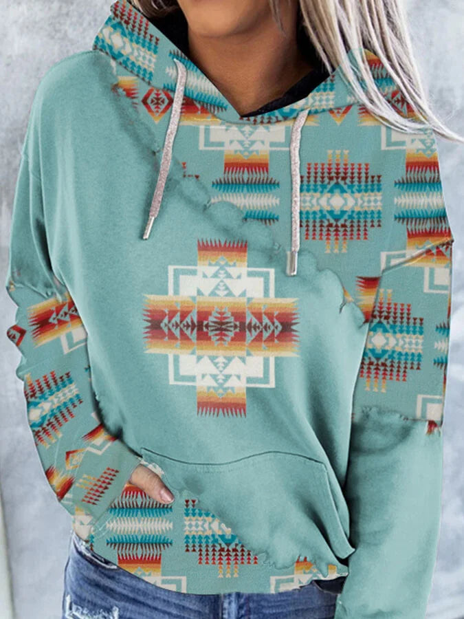 Retro Print Long-Sleeved Sweatshirt.