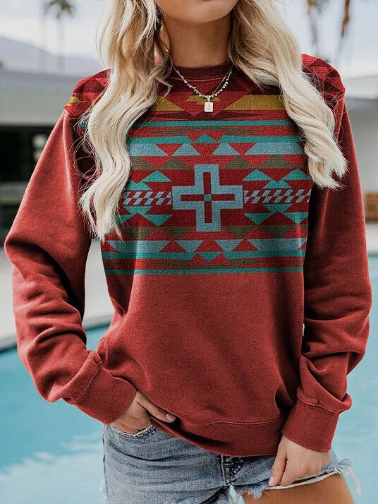 Western Style Retro Ethnic Print Top.