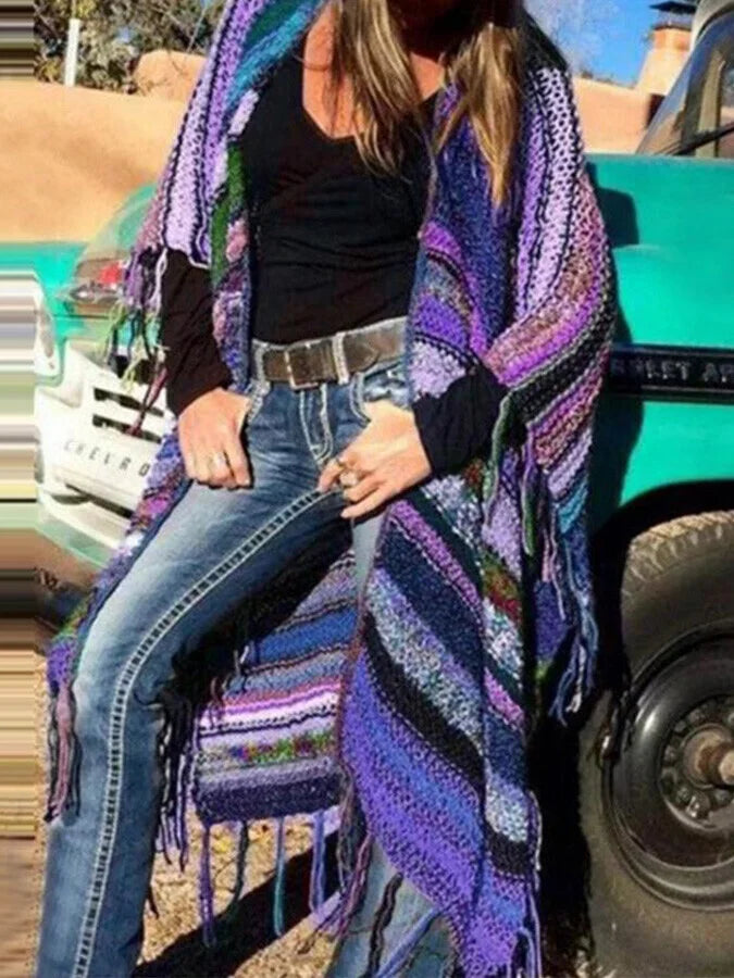 Printed Tassel Cardigan Shawl.