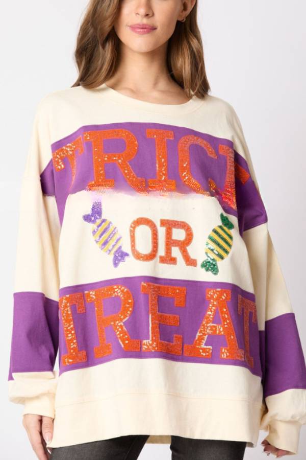 Halloween Letter Sequined Colorblock Sweatshirt Casual Top