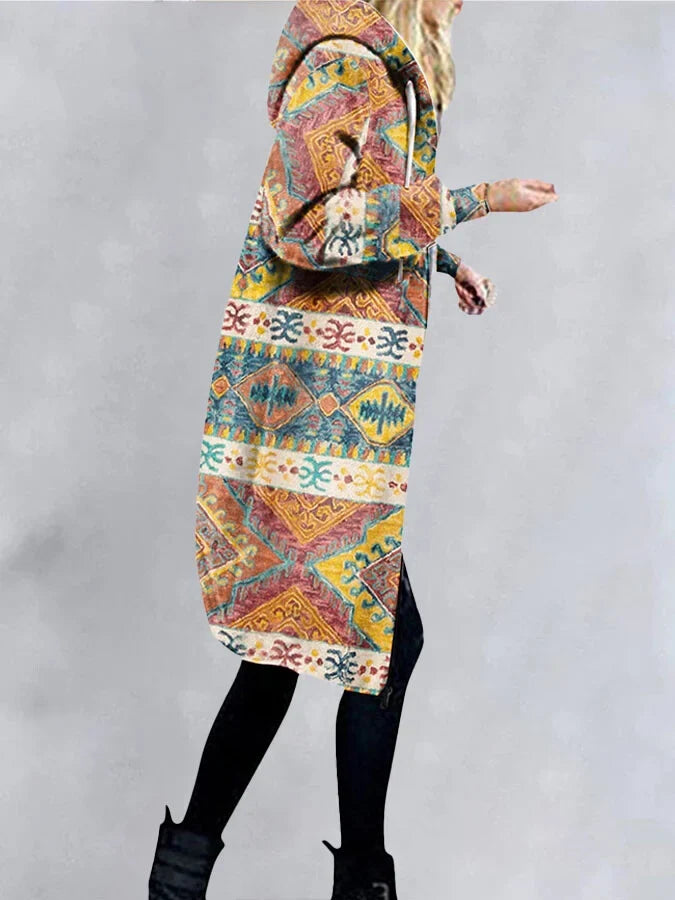 Ethnic Geometric Print Coat.
