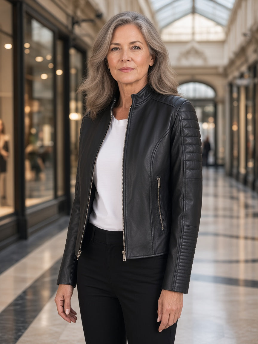Adalyn Quilted Black Leather Biker Jacket