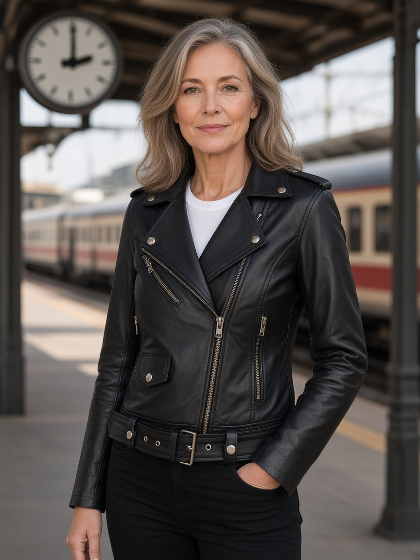 Alison Black Leather Biker Jacket