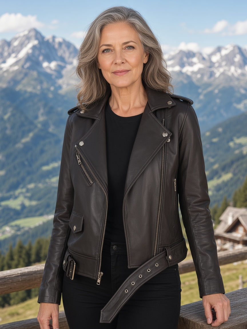 Alison Brown Leather Biker Jacket