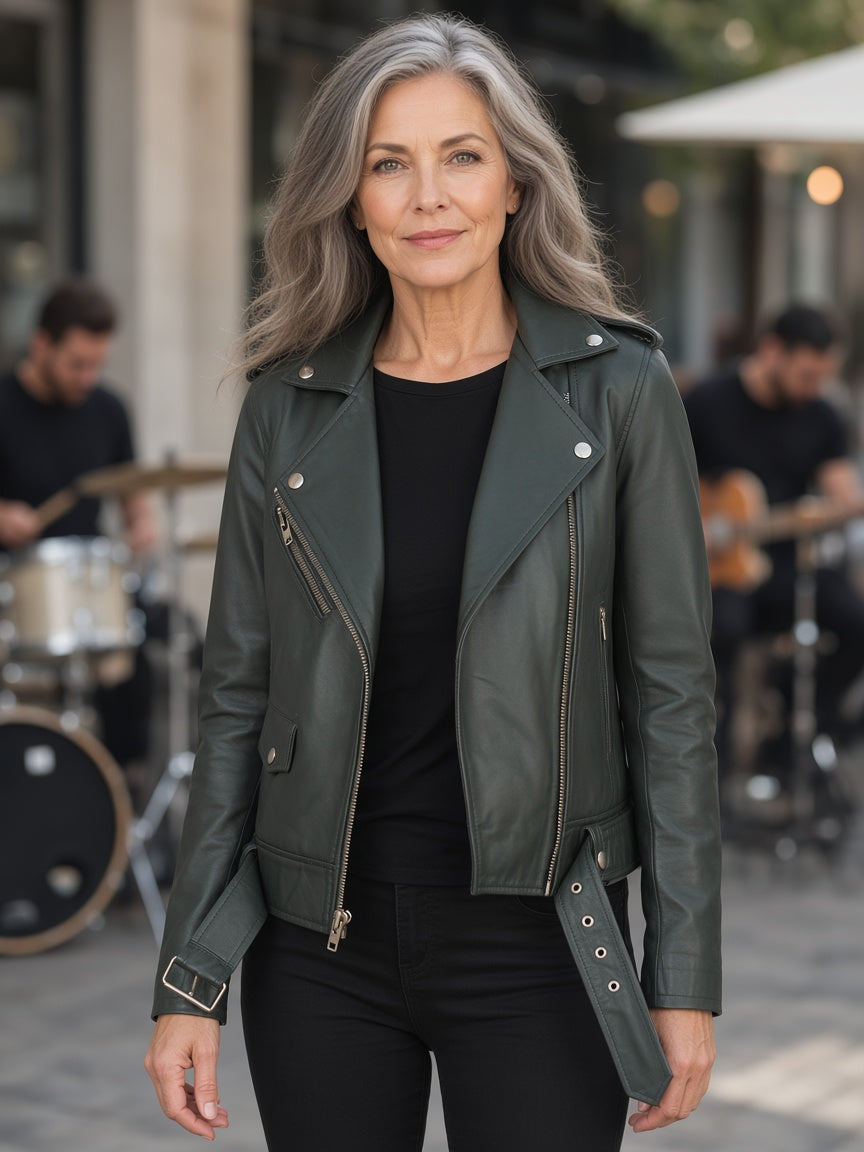 Alison Green Leather Biker Jacket
