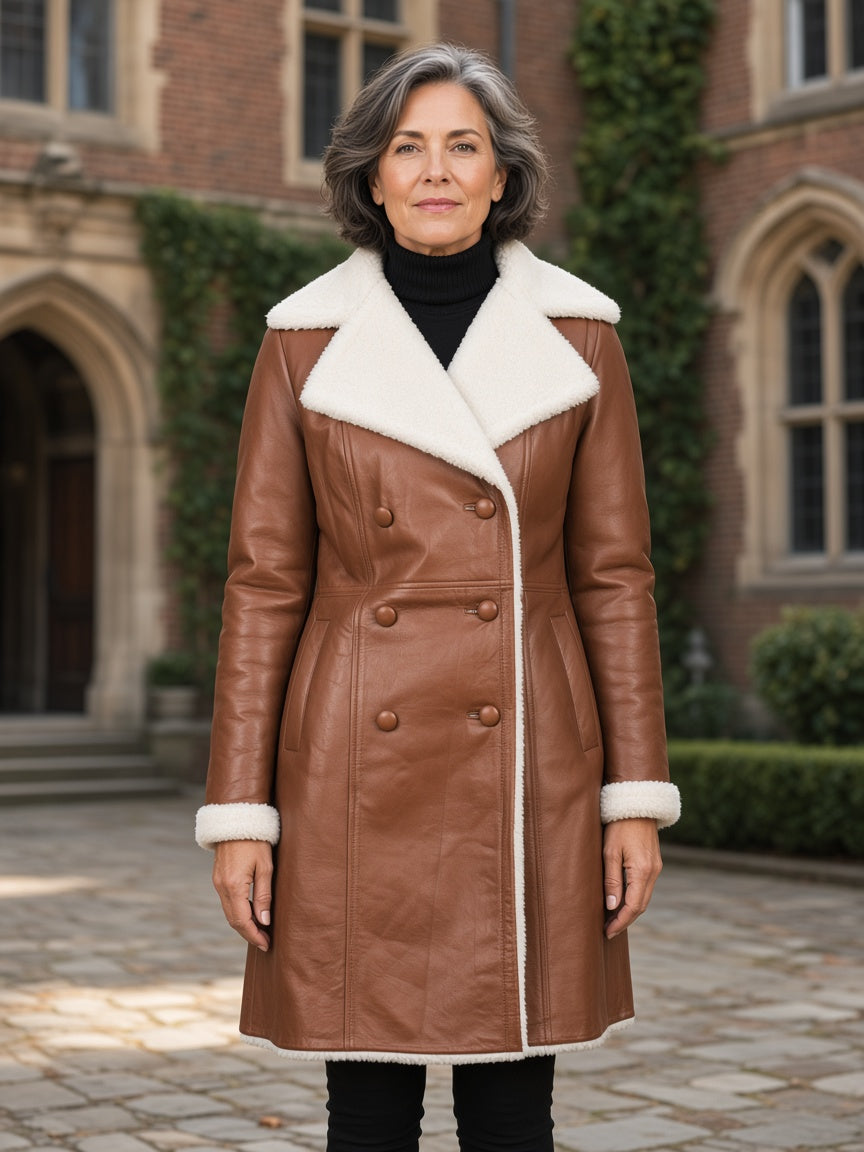 Amie Brown Double Breasted Shearling Coat