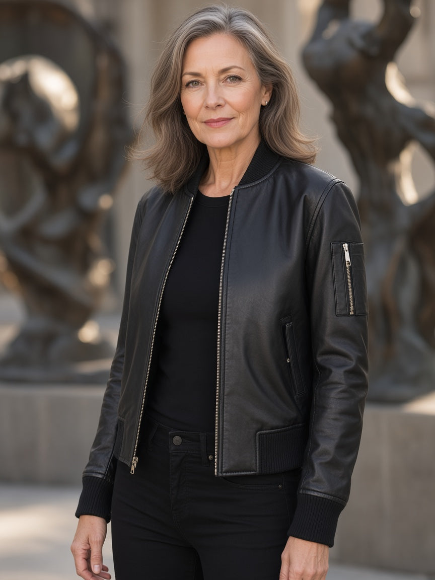 Ava Ma-1 Black Leather Bomber Jacket