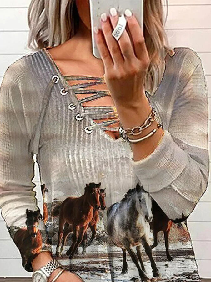 Animal Print V-Neck T-Shirt.