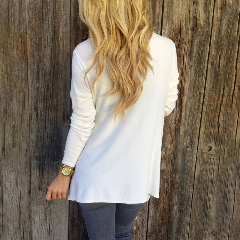 Wisherryy Solid Color Casual Fringe Long Sleeve T-Shirt