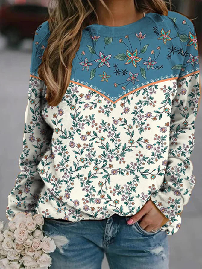 Women's Floral Print Round Neck Sweatshirt.