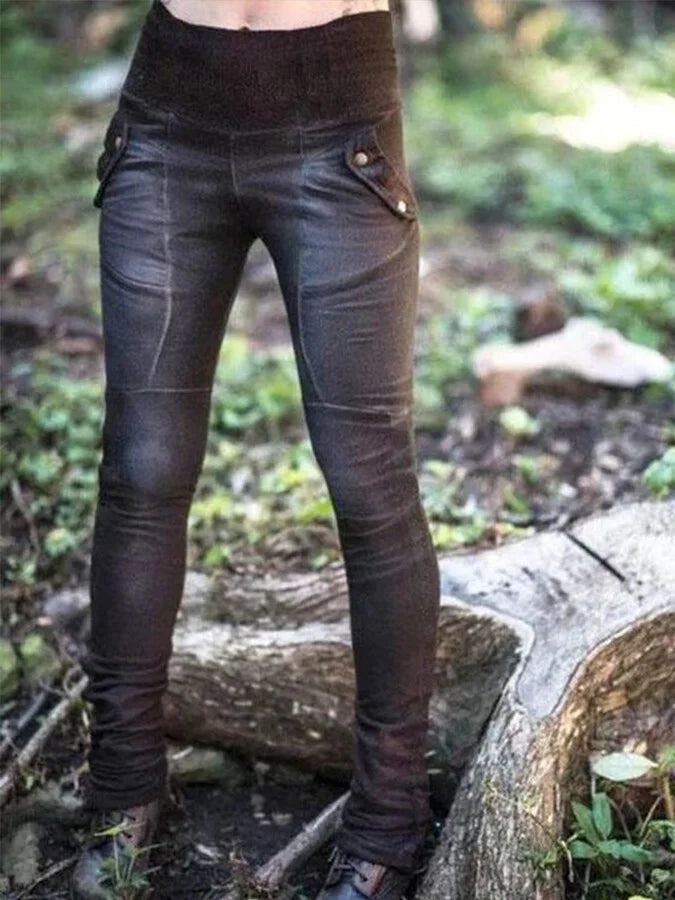 Women's retro solid color leggings.