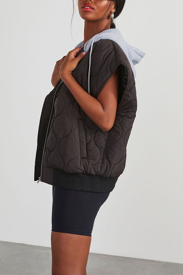 Fall and Forever Zipper Pocket Hooded Quilted Cotton Vest