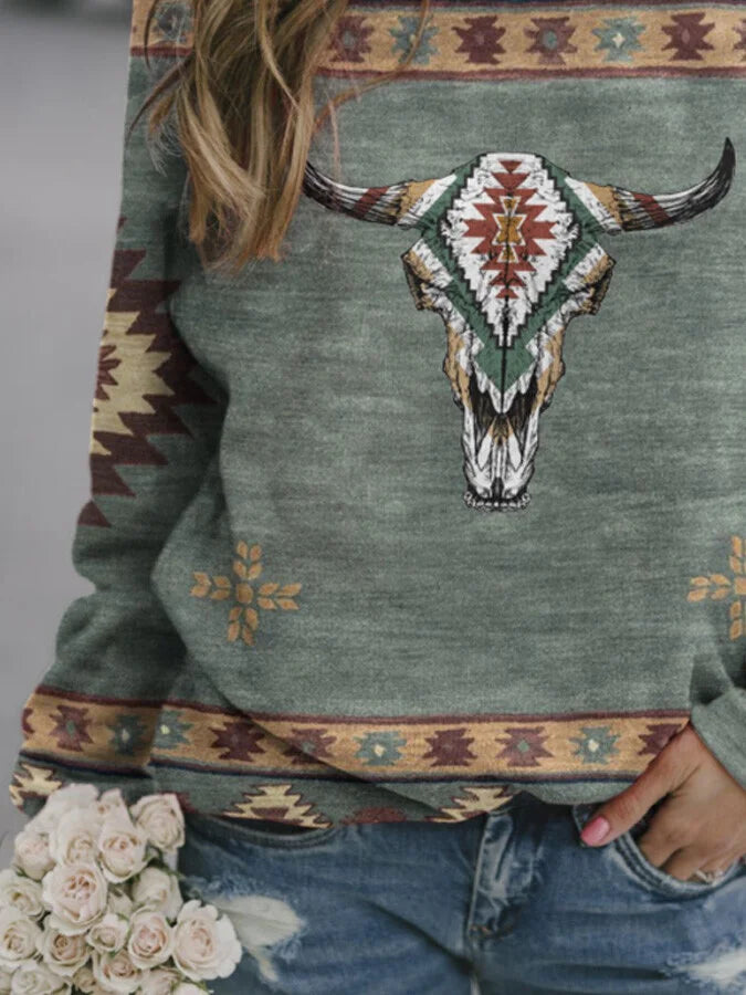 Retro Western Ethnic Geometric Printed Sweater.