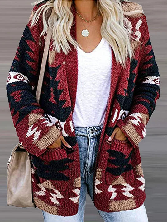 Vintage Ethnic Style Print Cardigan.