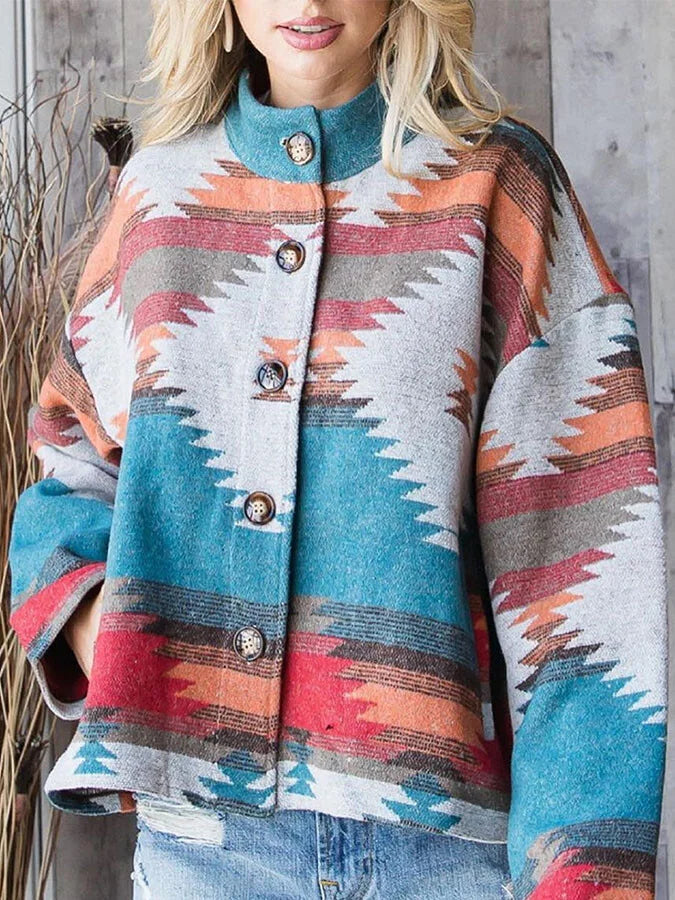 Ethnic Retro Geometric Coat.