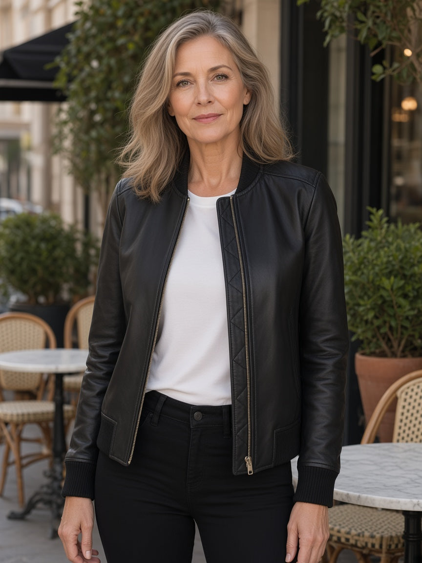 Bliss Black Leather Bomber Jacket