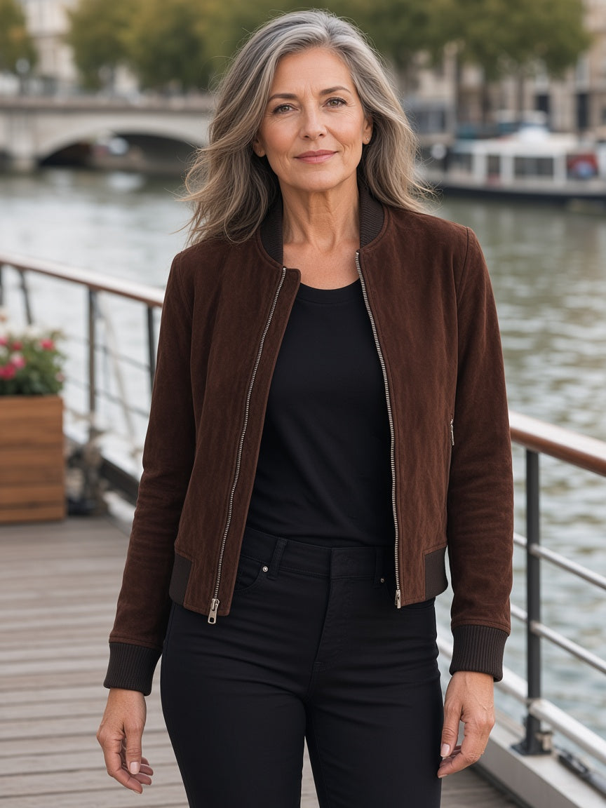 Bliss Brown Suede Bomber Jacket