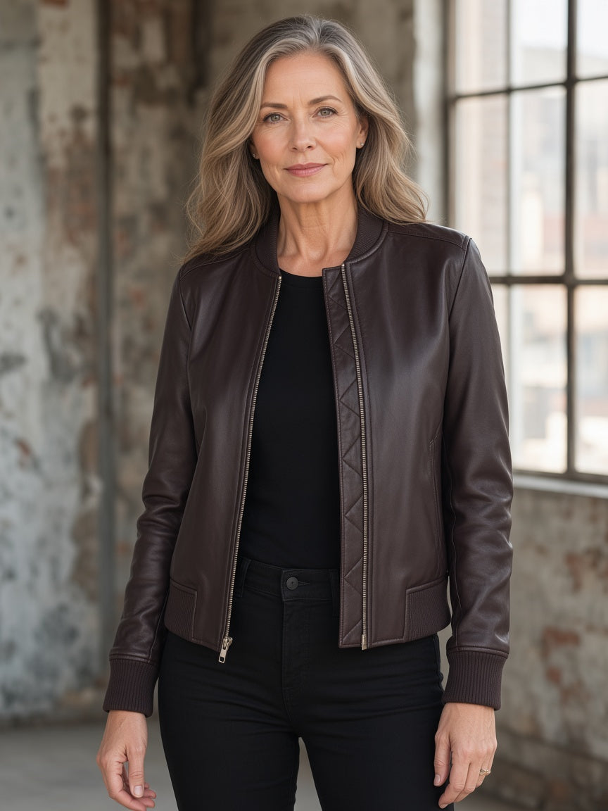 Bliss Maroon Leather Bomber Jacket