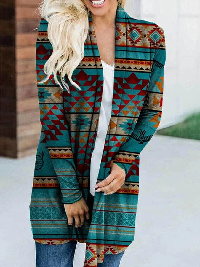 Retro Ethnic Print Cardigan.