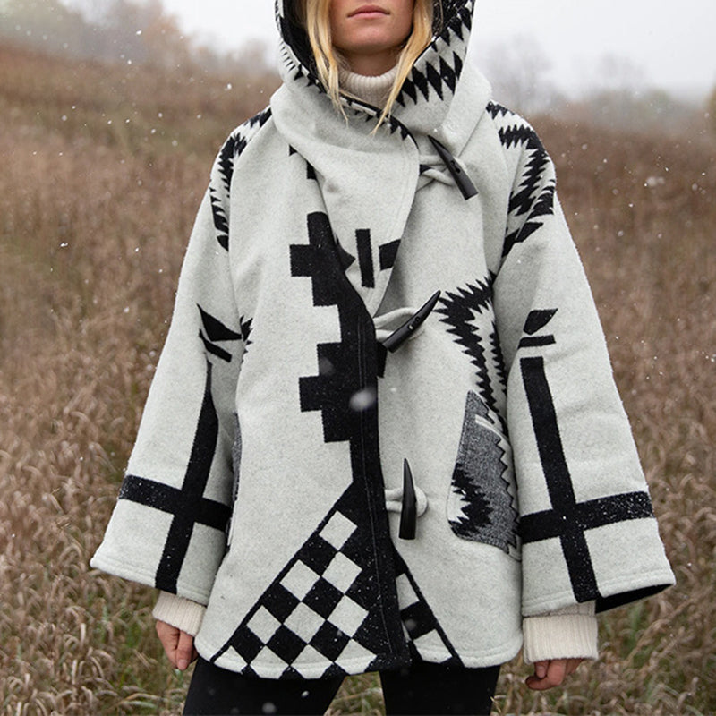 Fashion Printed Hooded Short Coat