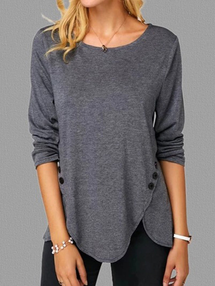 Wisherryy Casual Solid Color Irregular T-shirt